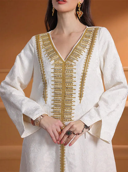 TOLEEN Women Floor-Length Dresses Fashionable And Heavy Industry Beaded Loose Robe Elegant And High-Quality Muslim Long Dress.