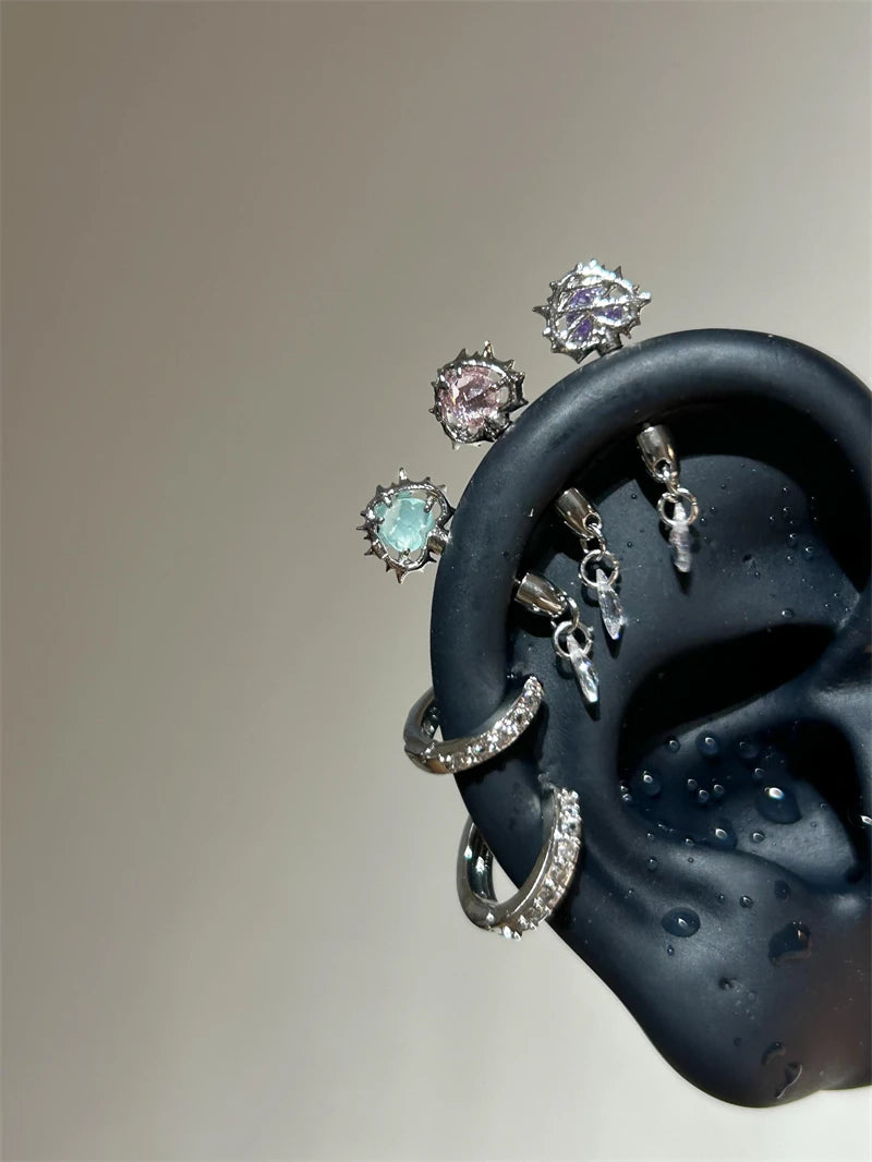1 PCS Thorn Love Heart Water Droplet Zircon Ear Bone Nail 316L Medical Titanium Steel Earrings for Women Y2K Punk Jewelry.