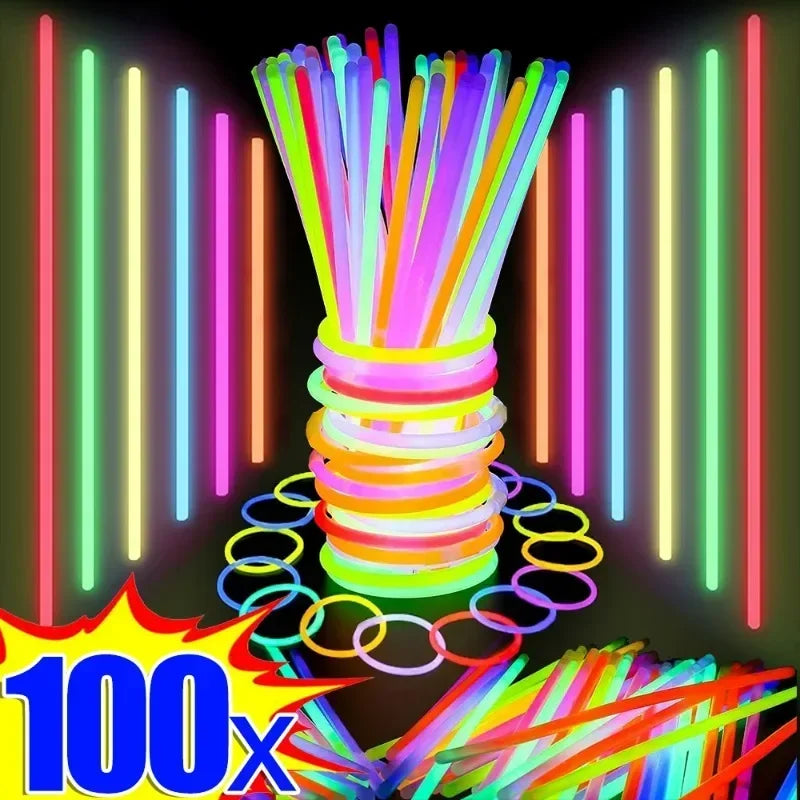 10/100 Stück Fluoreszenzstäbe, Party, mehrfarbig, leuchtender Stab, helles buntes Licht, biegsames Leuchtarmband, chemische Fluoreszenz.
