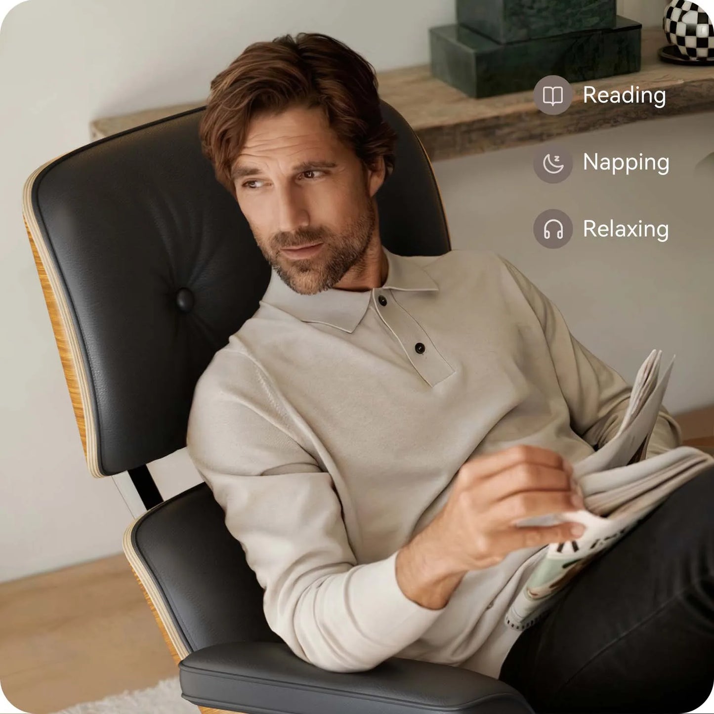 Oberschicht aus Rindsleder, klassischer Liegestuhl, XL-Version mit Armlehne, Drehstuhl, Möbel, Freizeitstuhl für Schlafzimmer, Balkon, Studio