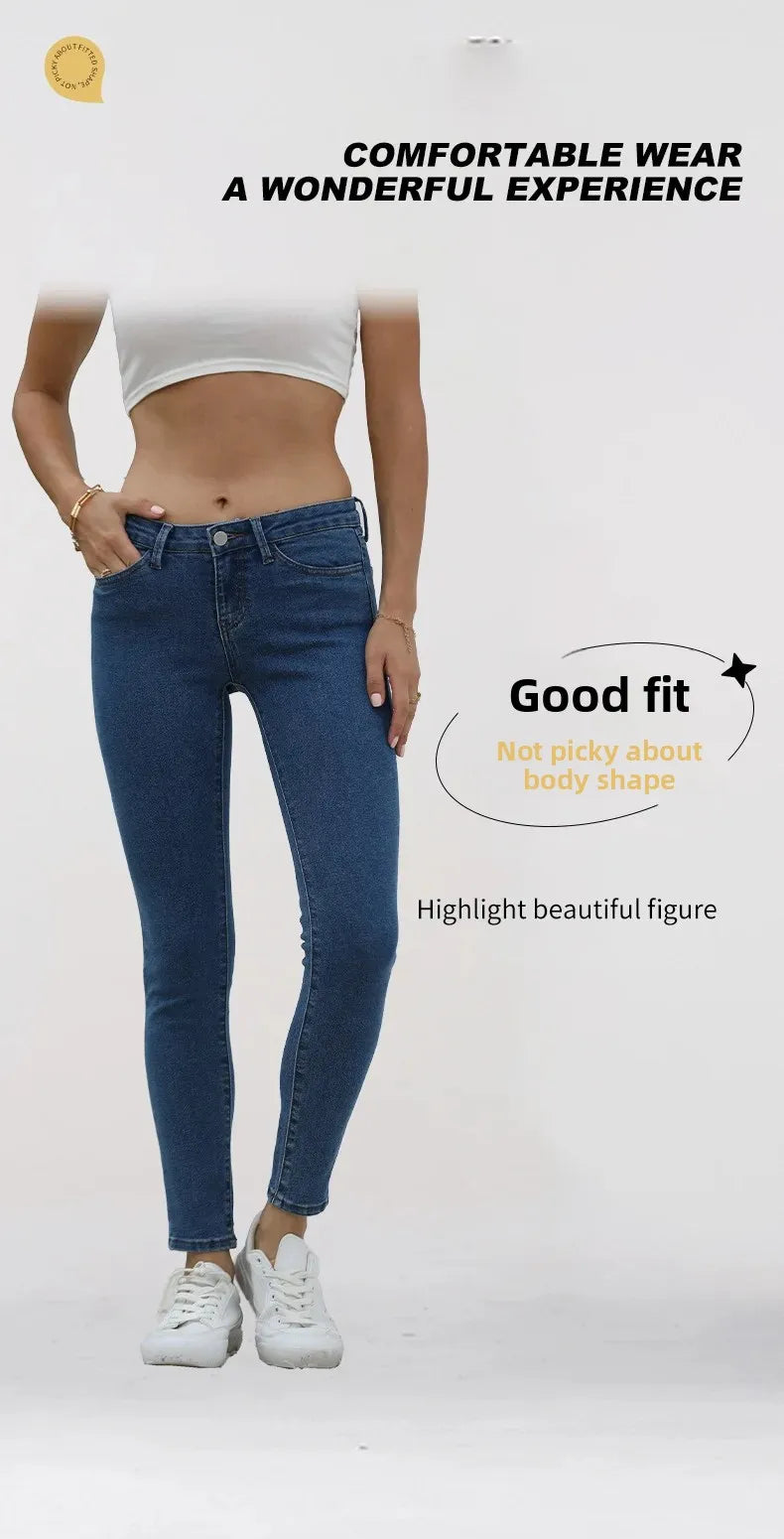 Women's Slim Fit Blue Jeans Mid Waist Trousers Fashionable Body Shape Enhancing Denim Pants by None( AE Stock) Origin China.