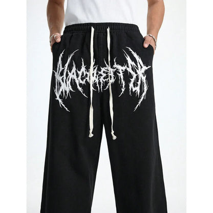 Retro Printed Casual Men's Pants Loose Wide Leg Summer 2025 New Style Versatile Long Trousers Comfortable Fit Sports Style.