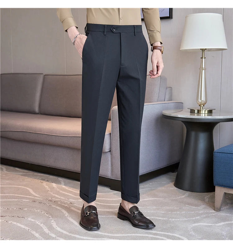 Men Suit Pants 2025 Elastic Slim Fit Formal Dress Pants Solid Casual White Trousers Pantalon Homme Wedding Party Men Clothing