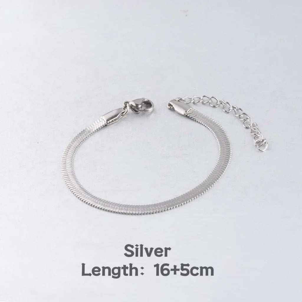 Stainless Steel 16/18cm Classic Snake Gold Color Width 2.5/3/4MM Chain Bracelet For Women Mariasz Minimalist Jewelry Gift.