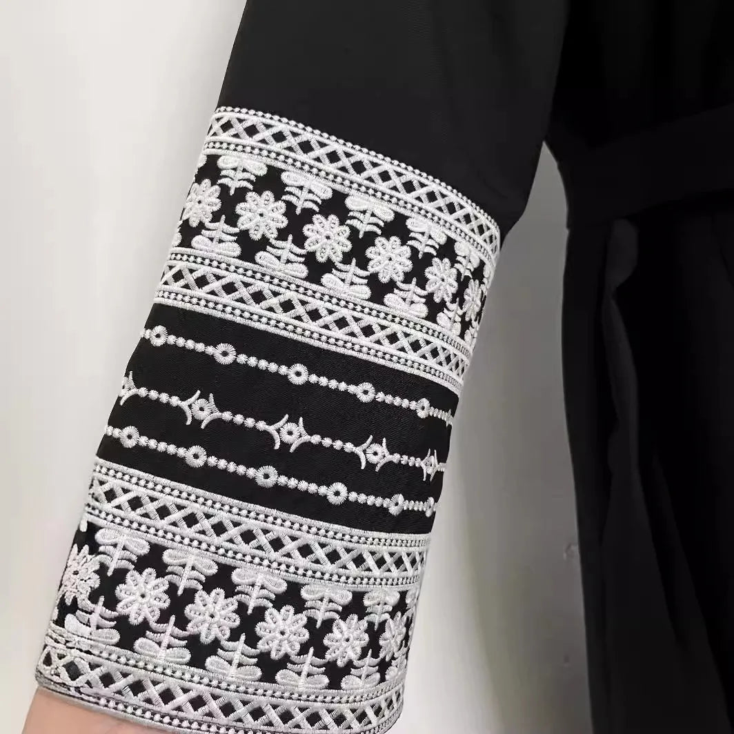 Ramadan Eid Black Open Kimono Abaya with Sashes Damen Dubai Islam Muslim Dress Kaftan Prayer Clothes Women Kebaya Robe Femme.