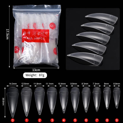 600Pcs Extra Long Hawk Curved Nail Tips Half Cover Eagle Claw Curve False Nails Extension 10 Sizes Bag Packaging for Art Salon *.