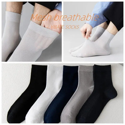 10 Pair Men's Summer Mesh Bamboo Fiber Socks Fashionable Breathable Business Socks Suitable For Sweaty Feet Casual Socks.