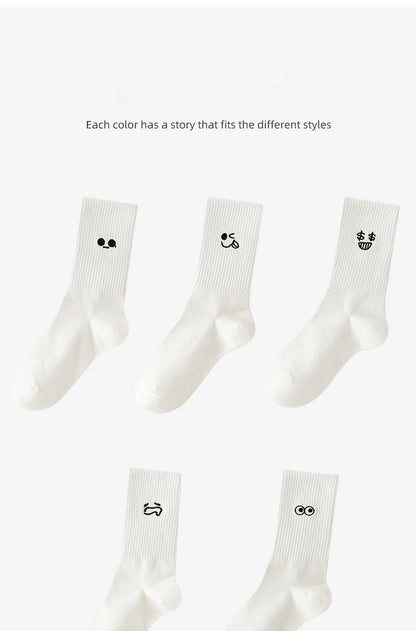 New 5 Pairs Cool Women White Cute Funny Socks Set Cartoon Lady Autumn Winter Female Girl Kawaii Sport Short Socks For Women.