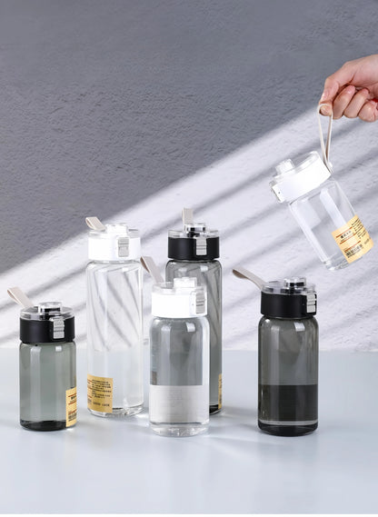 Kawaii Plastic Transparent Water Bottle Leakproof Simple Portable Outdoor Travel Office Water Bottle Juice Cup Beach Drinkware.