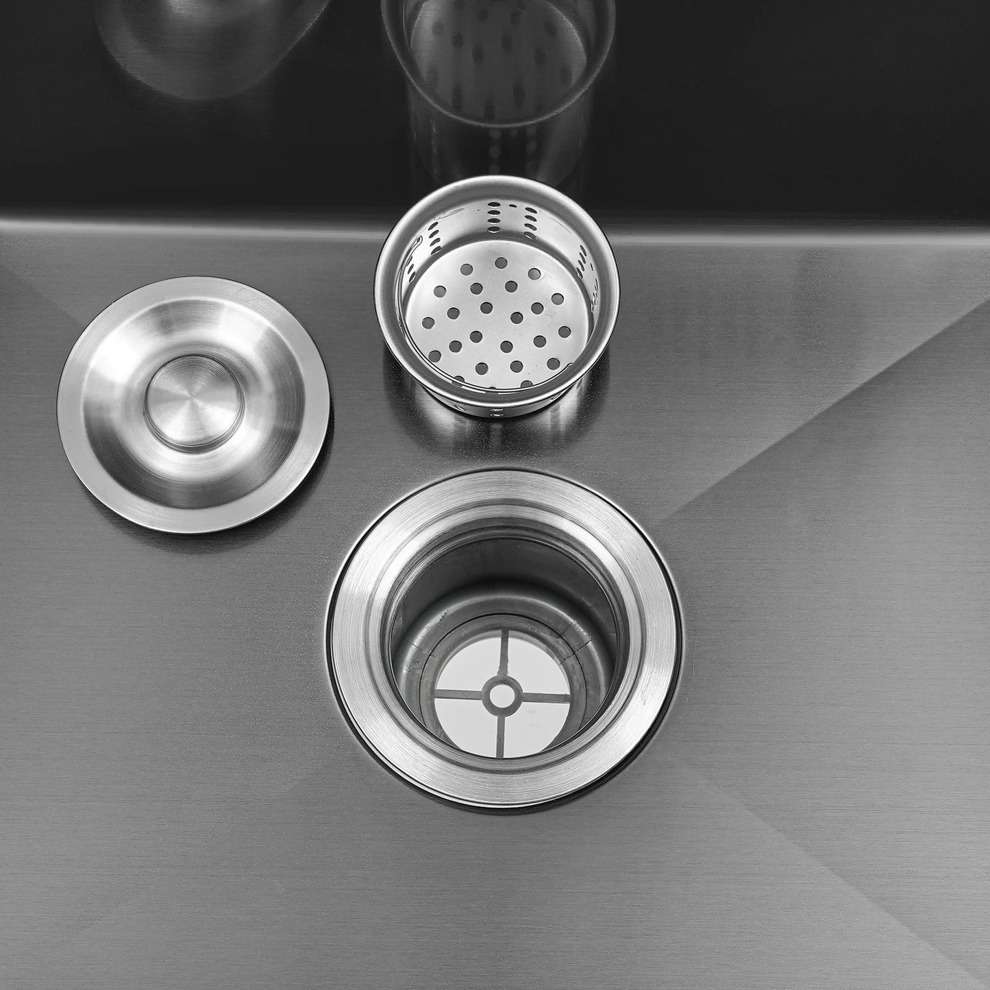 Spülbecken aus Edelstahl 201, schwarz, Deckenmontage, Unterputz-Spülbecken-Set mit Abflusskorb, Seifenspender, Küchenspüle