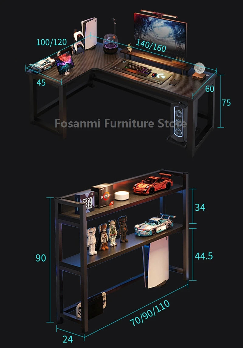 L-förmiger Eck-Gamer-Schreibtisch für das Heimbüro, breiter großer Computertisch mit Kabelloch, moderner schwarzer Gaming-Studien-Arbeitstisch