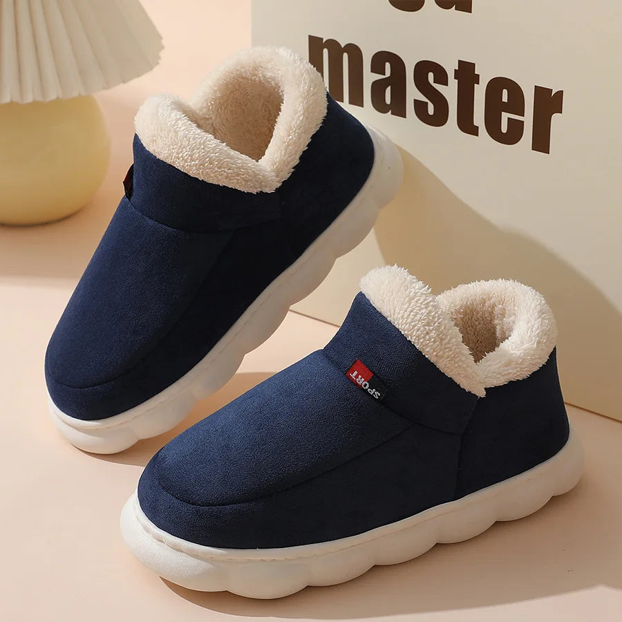 Smile PoP Winter Plush Men Cotton Shoes Warm Plush Men House Slippers Outdoor Soft Non Slip Women's Shoes Casual Furry Men Shoes