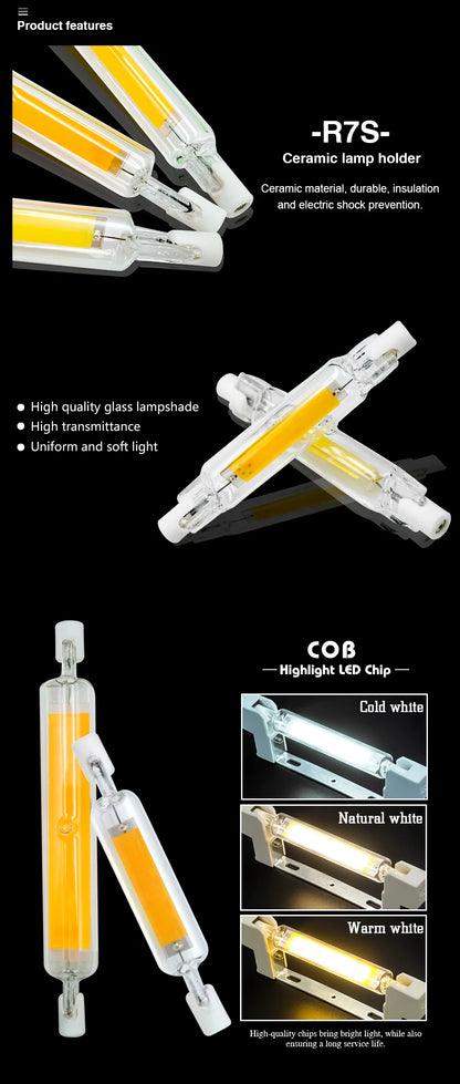 High Power 5W 10W 20W LED R7s COB Glass Tube 118mm J118 78mm J78 Cob Light Bulb AC 110V 220V 240V Lampadas Replace Halogen Lamp.