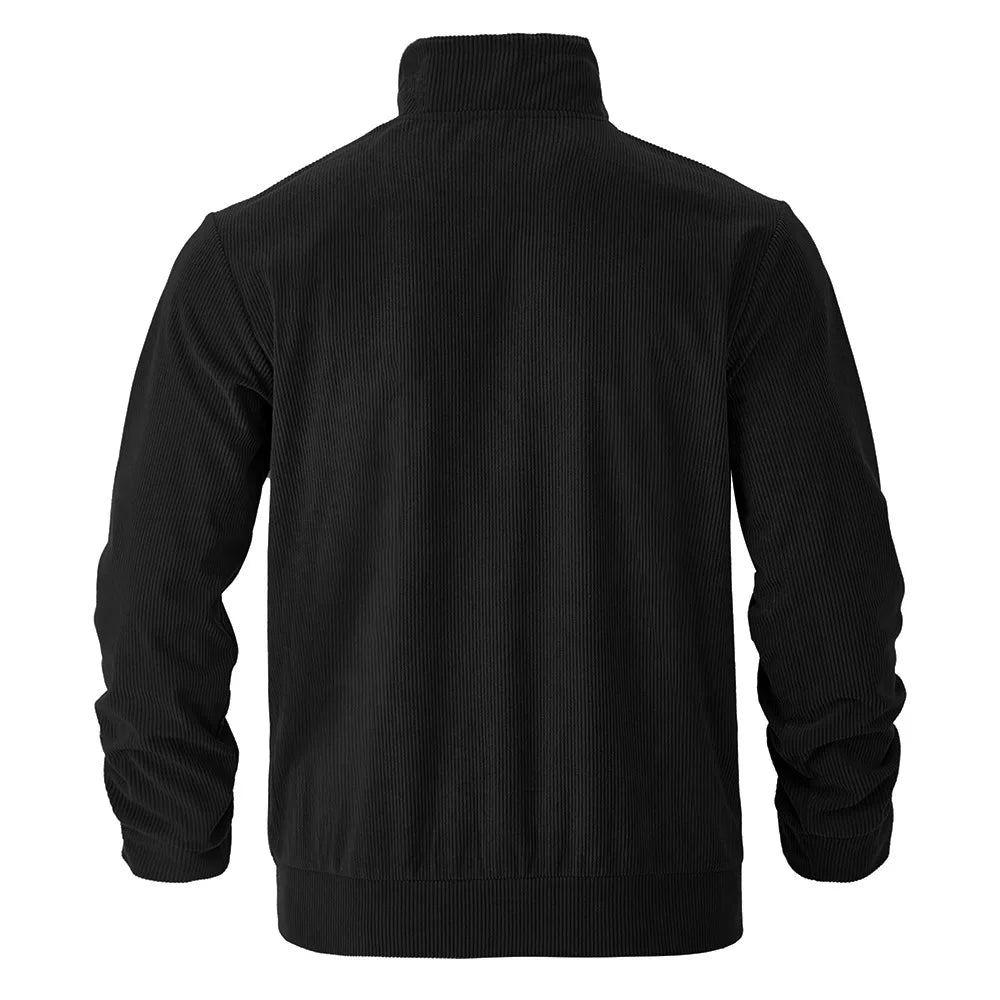 Men's Corduroy Jacket Stand-up Collar Slim Fit Retro Multi-pocket Workwear Commuter Coat for Spring And Autumn