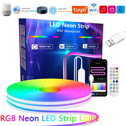 TUYA Neon-LED-Streifenlichter, 5 V, 84 LEDs/m, Silikon-Neon-Lichtschlauch mit Alexa, WLAN, APP-Steuerung, Musik-Synchronisierung, RGB-Streifenband für Zimmer.