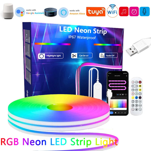 TUYA Neon-LED-Streifenlichter, 5 V, 84 LEDs/m, Silikon-Neon-Lichtschlauch mit Alexa, WLAN, APP-Steuerung, Musik-Synchronisierung, RGB-Streifenband für Zimmer.