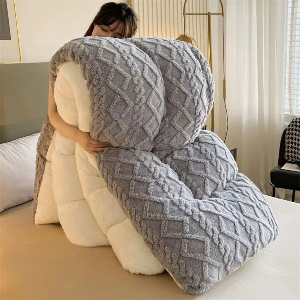 New Super Thick Winter Warm Blanket for Bed Artificial Lamb Cashmere Weighted Blankets Soft Comfortable Warmth Quilt Comforter.