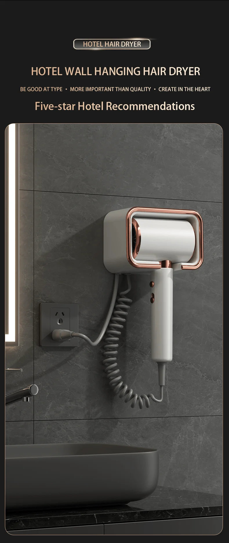 220V Hotel Wall Mounted Hair Dryer Hotel Non punching Negative Ion Hair Protection Cold and Hot Air High Power Hair Dryer