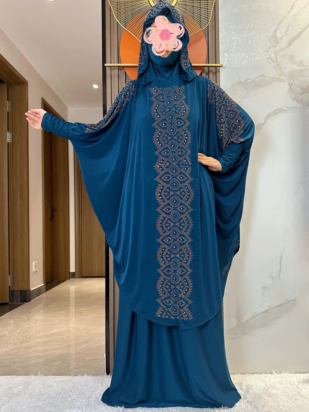 New Dubai Ramadan Muslim Women's Prayer Set Hooded Hijab With the Long Skirt Turkey-African Dubai Islam Lady Cloth Kaftan Abaya.