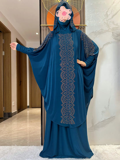 New Dubai Ramadan Muslim Women's Prayer Set Hooded Hijab With the Long Skirt Turkey-African Dubai Islam Lady Cloth Kaftan Abaya.