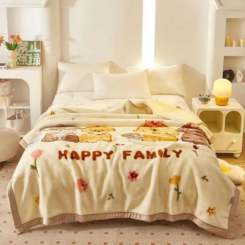 Double layer thickened to 6kg blanket quilt autumn and winter warm fleece wedding blanket cushion bedding