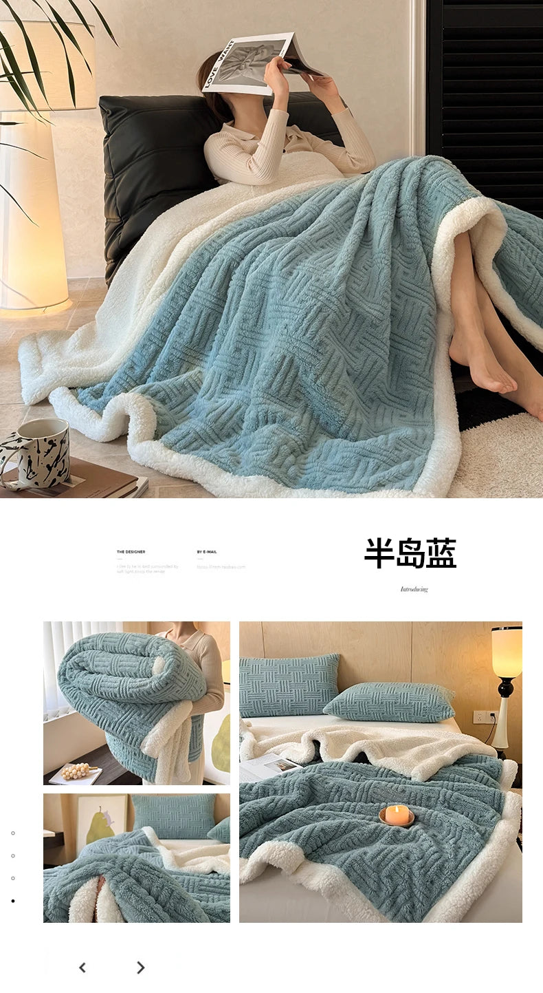 Jacquard Lamb Fleece Only Blanket or Blanket and Pillowcase Sets Soft Warm Milk Velvet Sofa Blanket Queen Autumn Winter Duvets