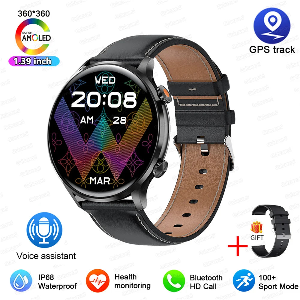 2025 New Smartwatch Women AMOLED HD Screen Always On Display Bluetooth Call IP68 Waterproof GPS Smart Men Watch For Android ios