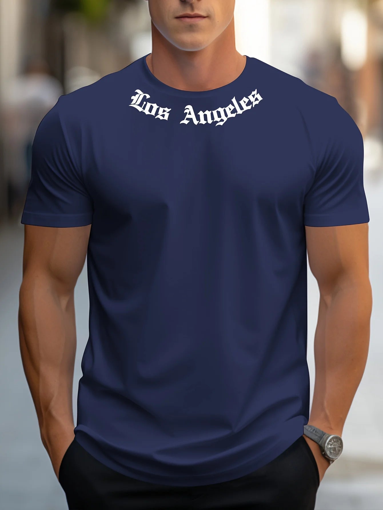 Men's 100% cotton summer loose size Los Angeles Graphic printed slim fit casual sports round neck short sleeved T-shirt top.