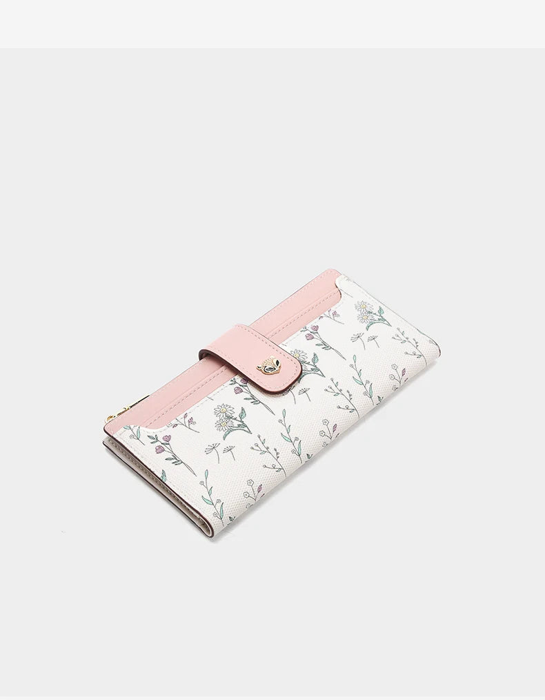 FOXER New Women's Long Wallet Fashion Multi-card Clutch Slot Card Holder Signature Versatile PU Floral Wallet Zipper Coin Purse
