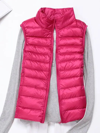 0-10 ℃   Frauen Westen Herbst Winter Ultra Licht Ente Unten Weste Weibliche Dünne Ärmellose Jacke Winddicht Warme Puffer Weste 4XL