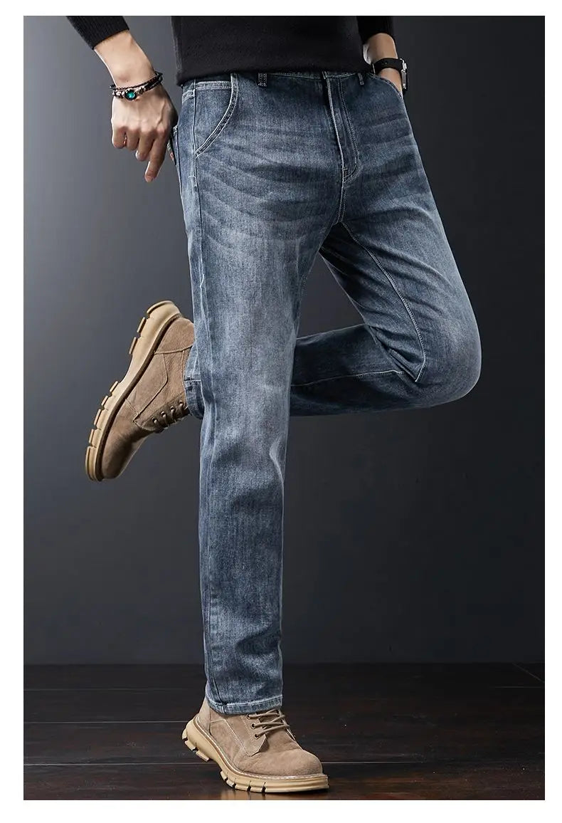 Autumn Winter Men's Fashion Casual Stretch Straight-leg  Jeans Men Streetwear Denim Jogger Pants Men Baggy Harem Jean Trousers.