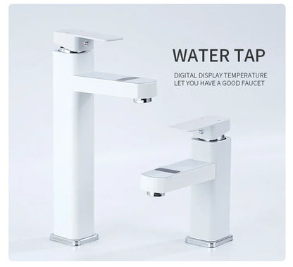Digital Basin Faucets Smart Bathroom Faucet Shower Room Taps Water Temperature LED Black White Sink Tap Rotating Stainless Steel