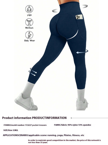 High Waisted Seamless Yoga Pants Butt Lifting Booty Sculpting Gym Leggings with Side Pockets Sexy Workout Tights for Women.
