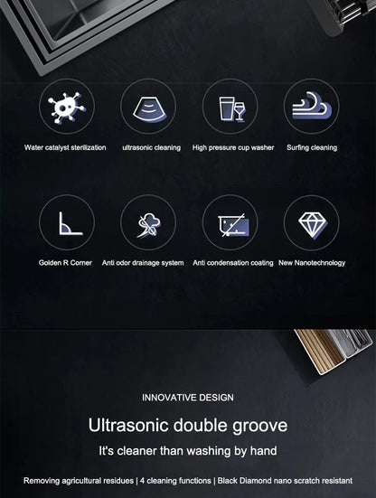 Kitchen Sink Stainless Steel Dishwashing Sink Ultrasonic Sink Dishwasher Multifunctional Intelligent Net Washer For Kitchen