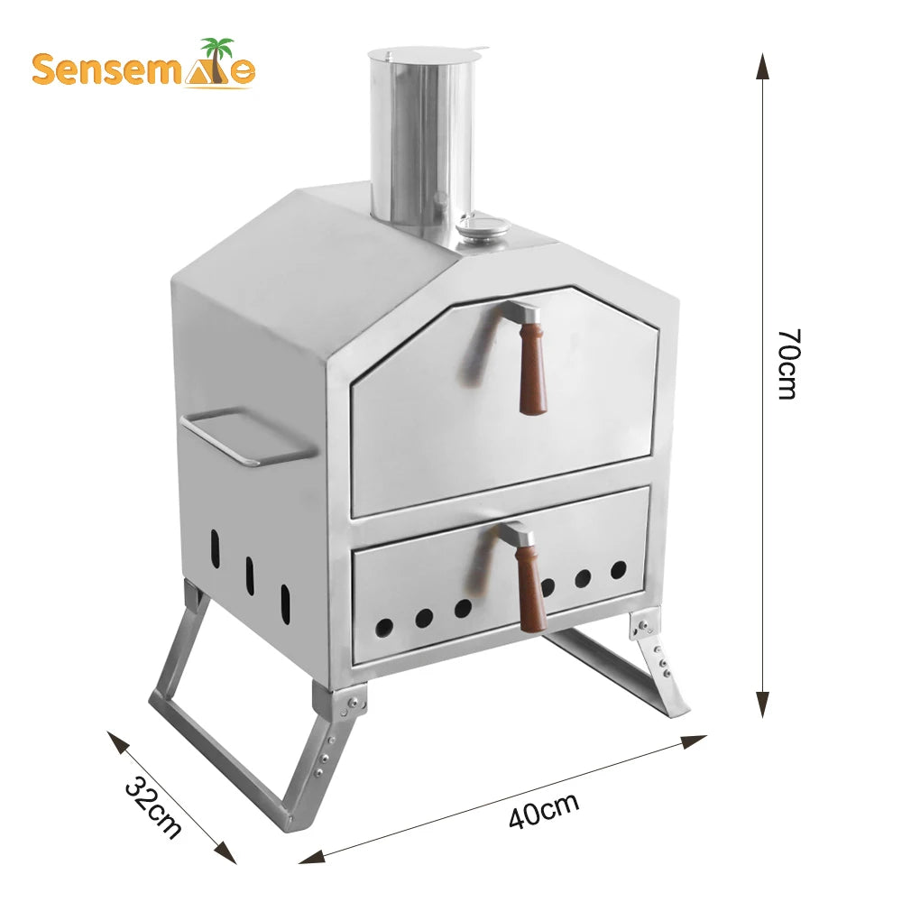 Tragbarer, holzgefeuerter Pizzaofen für den Außenbereich mit 12-Zoll-Stein und Thermometer, klappbare Beine, Camping-Grillmaschine aus Edelstahl für den Hinterhof