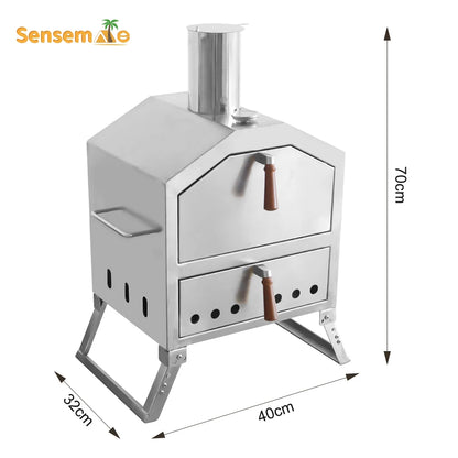 Tragbarer, holzgefeuerter Pizzaofen für den Außenbereich mit 12-Zoll-Stein und Thermometer, klappbare Beine, Camping-Grillmaschine aus Edelstahl für den Hinterhof