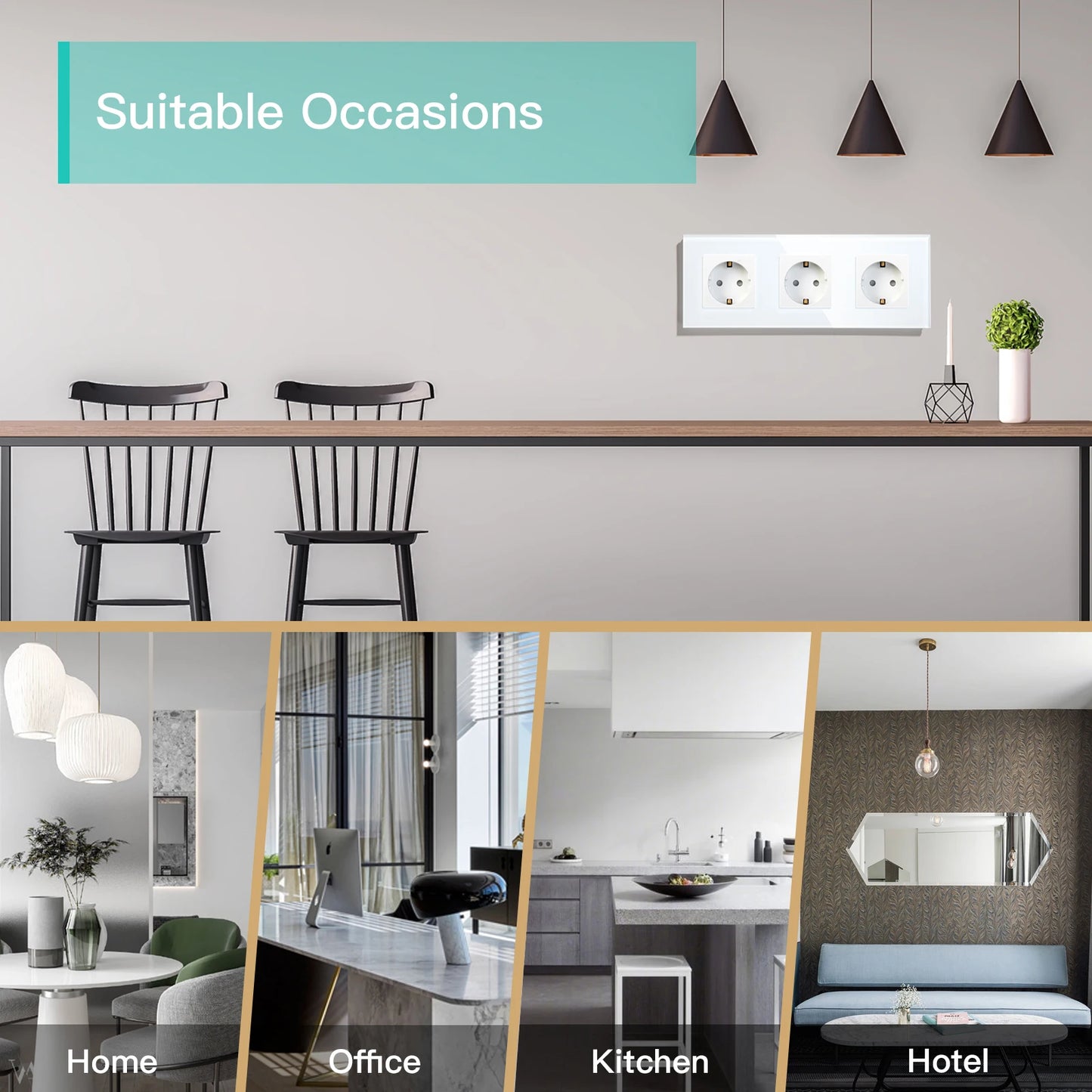 BSEED EU Standard Einzigen Steckdose Doppel Glas Steckdosen Triple Steckdosen Steckdose Für Home Office Schlafzimmer 16A.