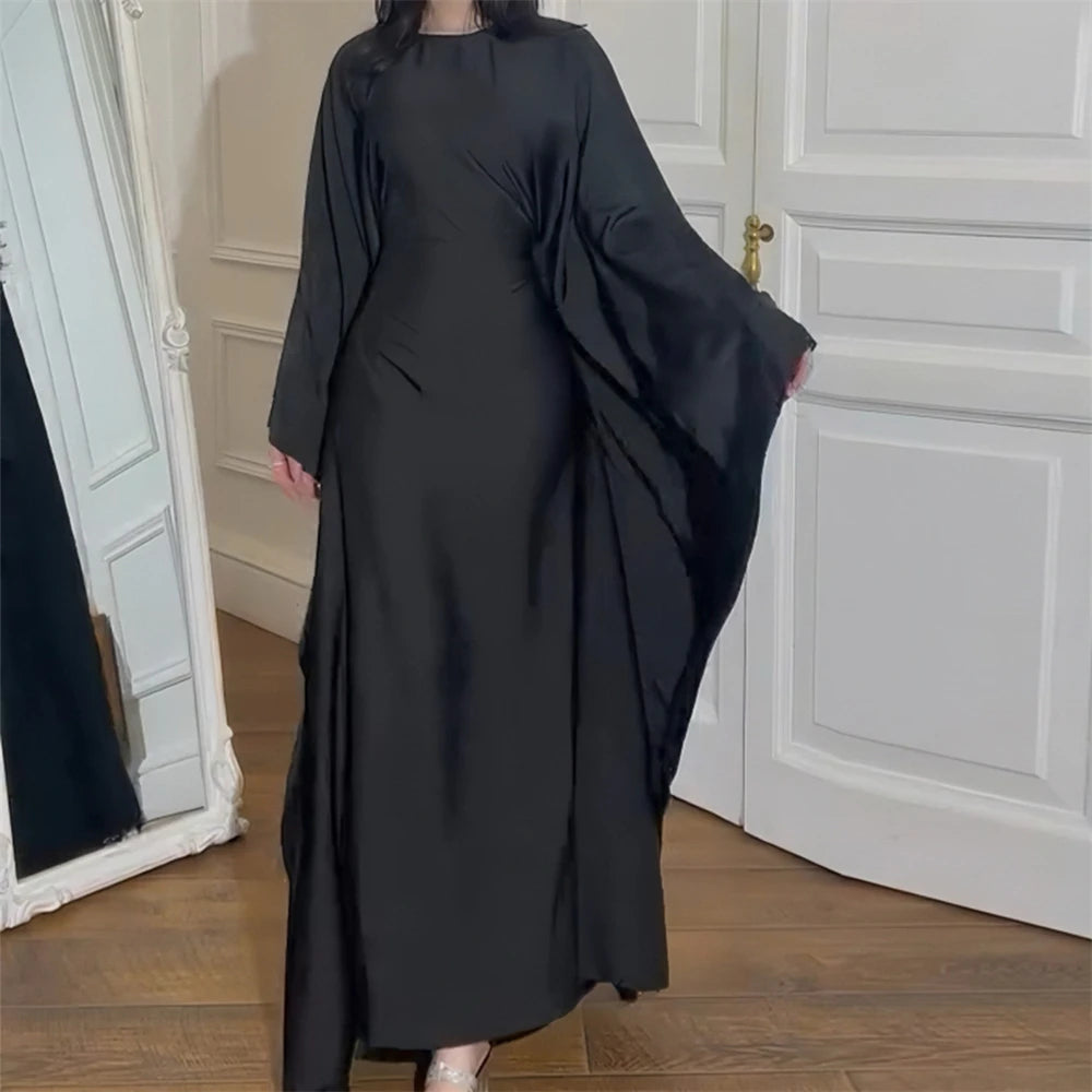 Eid glänzende Fledermaus Satin Abaya Dubai Luxus muslimische Abayas für Frauen Maxi Kaftan Kleid islamische Kleidung Kaftan Marocain Femme