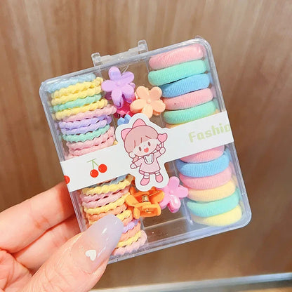 New Cute Box Set Children's New High Elasticity Elastic Band Candy Color Hair Tie Clip Hair Clip Rope Princess Accessories.