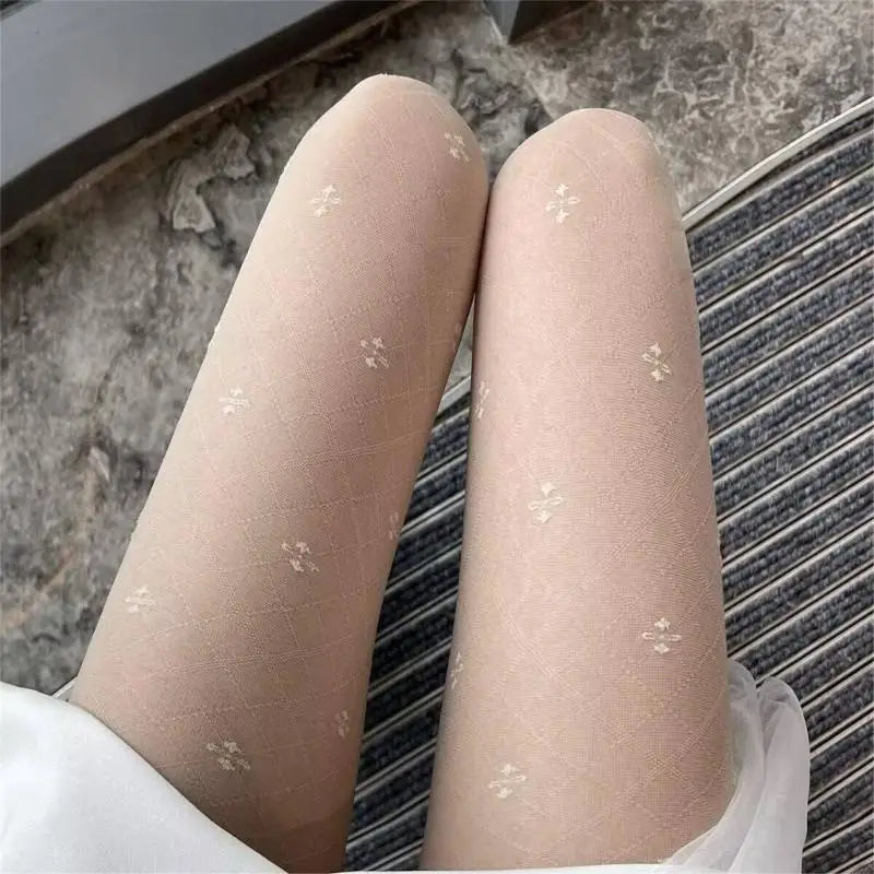 Elegant Four Leaf Jacquard Sheer Pantyhose Soft Stretchy Mesh Tights for Women.