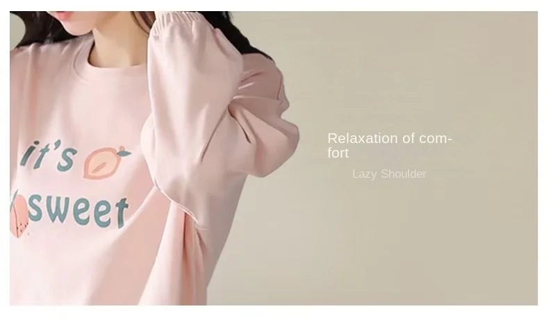 Gebündelte Füße Pyjama Frauen Frühling Herbst Langarm Terylen Baumwolle Frauen Herbst-Winter Plus-Size-Freizeit Herbst Home Wear Set.