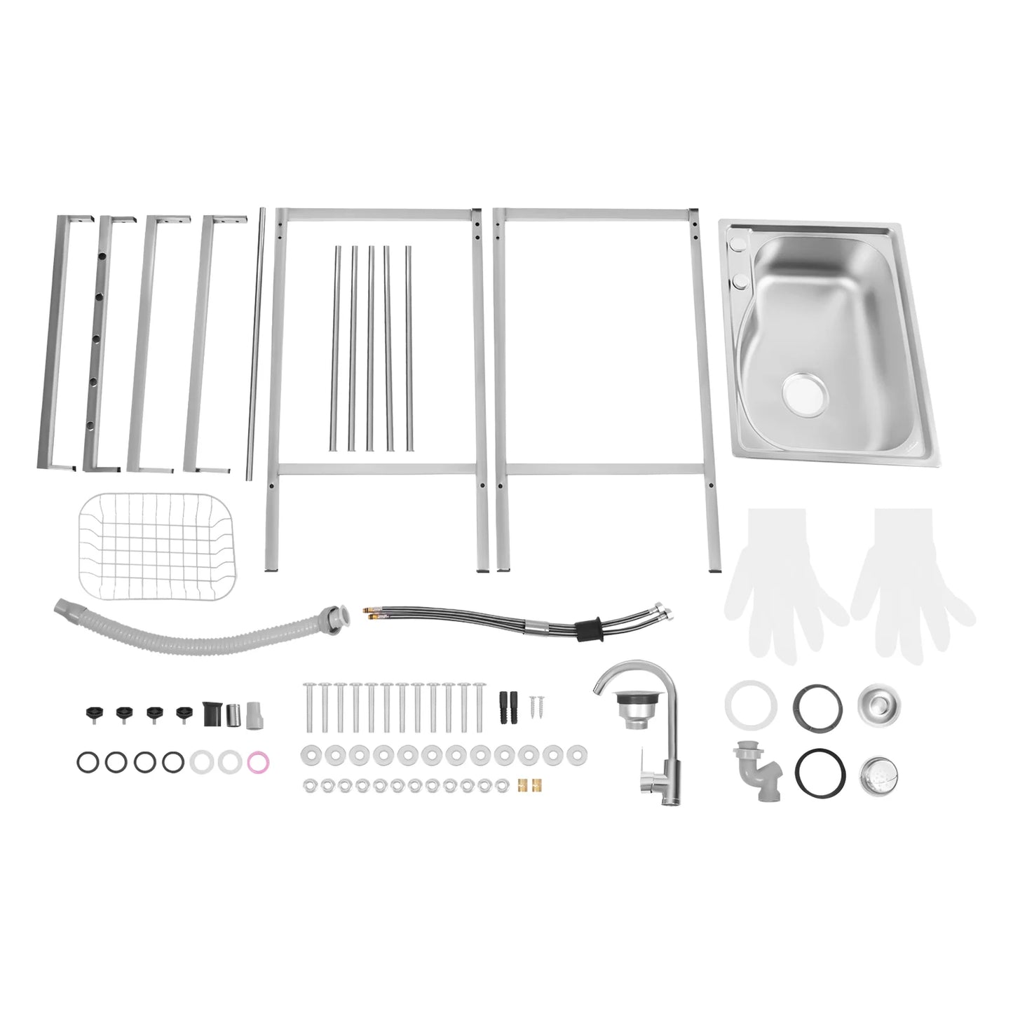 Edelstahl-Waschbecken mit Korb, einzelne Schüssel, kommerzielles Waschbecken, freistehendes Kalt- und Warmwasserhahn-Waschbecken für Küchen, Waschräume, Bars
