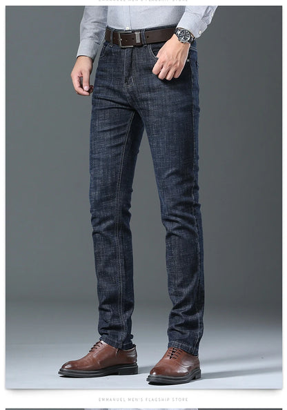 Male  All-match Brand Trousers Four Season Men's High Quality Jeans  Business Casual High Waist Denim Pants Simplicity Cool
