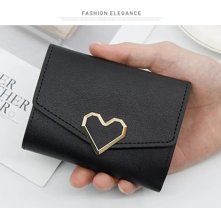 Korean version women wallet short heart-shaped three fold women's wallet multi card slot card bag zero wallet  purses for women.