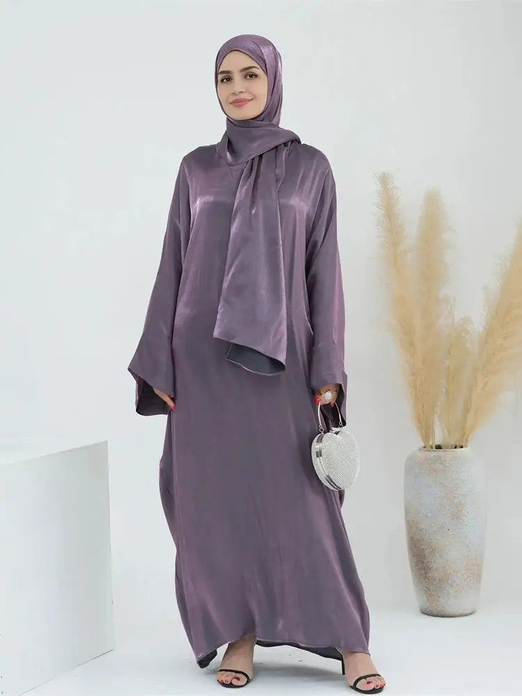 Eid Modest Satin Khimar Abaya Dubai Luxury 2024 Muslim Islam Arabic Abayas For Women Kaftan Hijab Dress Robe Femme Musulmane.