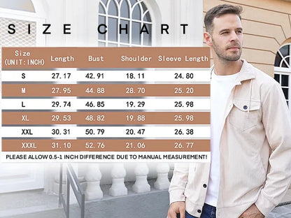 Men's Corduroy Jacket Stand-up Collar Slim Fit Retro Multi-pocket Workwear Commuter Coat for Spring And Autumn
