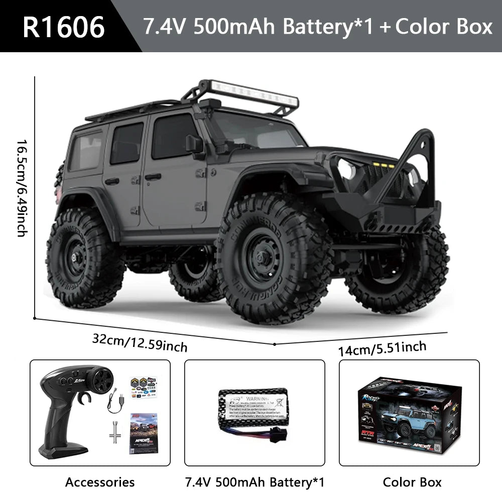 HB R1601 RC Car 1:16 2.4G 4WD Off-Road Remote Control Cars with LED Crawler Trucks Climbing Vehicle Model Toys for Kids Adult