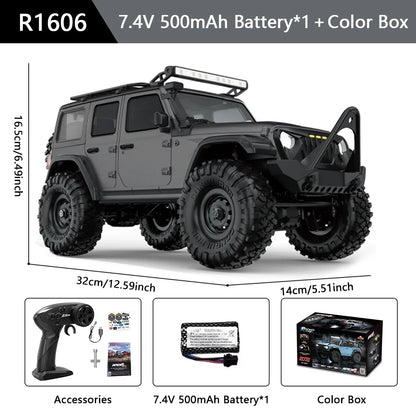 HB R1601 RC Car 1:16 2.4G 4WD Off-Road Remote Control Cars with LED Crawler Trucks Climbing Vehicle Model Toys for Kids Adult