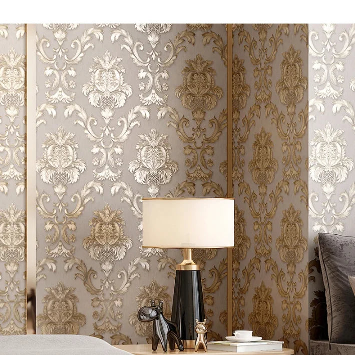 1 Rolle 53 cm breite antike Goldtapete Wohnzimmer Schlafzimmer wasserdichter PVC-Wandaufkleber Heimdekoration Europäische Tapete
