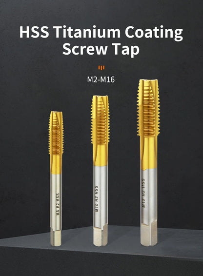 HSS Titanbeschichtung Gewindebohrer Bohrer M2 M2,5 M3 M3,5 M4 M5 M6 M8 M10 M12 Metrische gerade Nut Gewindebohrer Handwerkzeuge